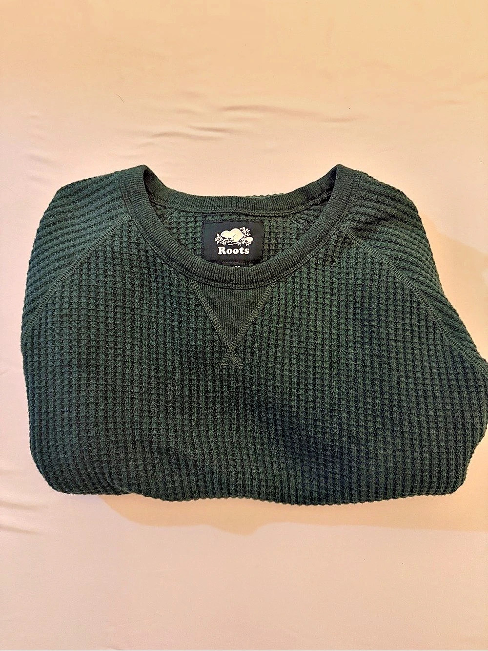 Roots Waffle Long Sleeve Top Crewneck XL Green